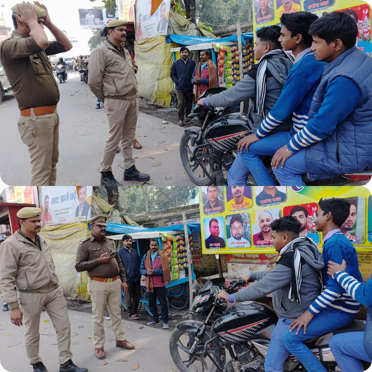 ट्रैफिक नियमों का बाइक सवारों को कस्बा चौकी इंचार्ज ने पठाया पाठ